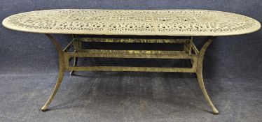 A large 19th century style metal garden table. H.70 W.220 D.107cm.