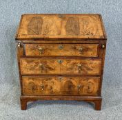 Bureau, mid Georgian burr walnut veneered and crossbanded. H.91 W.77 D.47cm