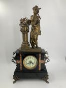 A 19th century slate and marble mantel clock with classical style gilt metal figural mount. H.62cm