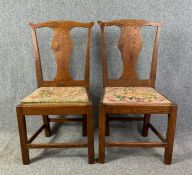 Dining chairs, a pair Georgian country oak with drop in tapestry seats. H.96cm (each)