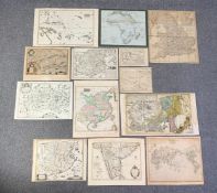 A miscellaneous collection of 19th century and later unframed maps. H.76 W.63 (largest)
