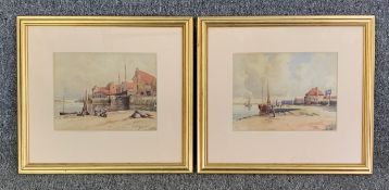 A pair of C.1900 watercolours, Norfolk coastal towns, Gorleston and Blakeney, signed Herbert, framed