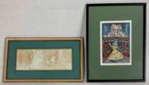 A signed artist's proof etching, ballroom dancers, signed Alan Shillingford and a pencil and acrylic