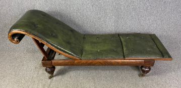 An early 19th century adjustable couch, mahogany framed in leather upholstery by Robinson & Sons,