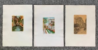 A set of three unframed limited edition etchings, Venice, indistinctly signed. H.35 W.25cm (each)