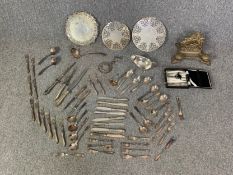 A miscellaneous collection of silver plate, to include a magnifying glass and a brass desk
