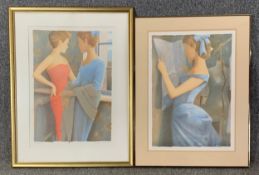 Two screen prints, limited editions, indistinctly signed, framed and glazed. H.89 W.70cm (largest)