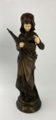 After Maurice Constant Favre (1875-1919), a bronze and ivory figure, medieval lady with musical