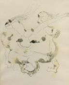 Primo Pantoli, (1932-2019), pen and ink figural study, indistinctly signed, framed and glazed. H.
