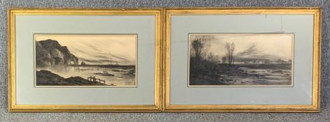 A pair of C.1900 charcoal drawings, seascapes, signed Stuart, framed and glazed. H.59 W.88cm (each)