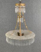 A vintage gilt metal and crystal glass ceiling chandelier. H.57cm