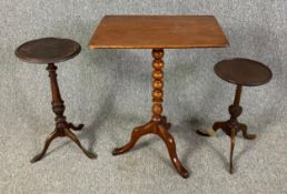 A 19th century mahogany tripod table and two Georgian style wine tables. H.68 W.51 D.36cm