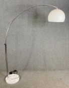 A contemporary chrome and marble arc style lamp. H.200 W.170cm