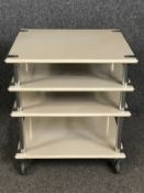 A 1970's vintage trolley / bar cart, aluminium and lacquered metal on casters. H.66 W.56 D.45cm.