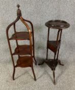 A 19th century mahogany cake stand and a Georgian style wig stand. H.94cm (largest)