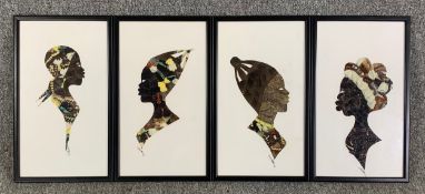 A set of four silhouette portraits made from butterfly wings, monogrammed, framed and glazed. H.41