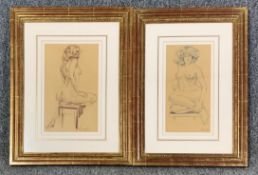 A pair of pencil nude studies, indistinctly signed and dated, framed and glazed. H.50 W.39cm (each)