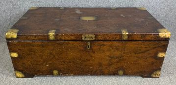 A 19th century military style camphorwood trunk, brass bound with fitted interior. H.40 W.113 D.