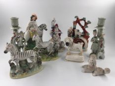 A collection of 19th century and later figure groups to include Staffordshire and Meissen. H.20cm (