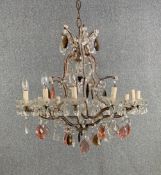 Chandelier, vintage metal framed and cut crystal. H.90cm