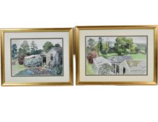 A pair of framed and glazed watercolours, garden outbuildings, signed Charles Page and inscribed