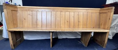 Church pew, late 19th century pitch pine. H.87 W.200 D.55cm