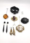 A collection of antique jewellery, including three rolled gold brooches, one with a compartment with