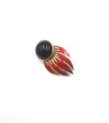 A 9ct yellow gold and enamel British army bomb disposal ammunition pin brooch with red enamelling