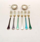 A collection of Norwegian and Danish enamelled silver, including a set of six silver and guilloche