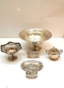 A collection of silver, including a weighted openwork fruit bowl, a openwork bonbon dish with