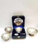 A leather cased Edwardian silver christening set by William Henry Sparrow, comprised of a bowl,
