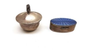 A Tiffany & Co. silver lidded sugar box with rose finial along with an Edwardian pale blue guilloche
