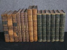 A miscellaneous collection of leather bound books, history, sociology and Shakespeare. H.30 W.