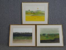 Three watercolours, extensive landscapes, signed Charles Duranty, titled to the reverse with gallery