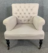 Library armchair, 19th century style in deep buttoned calico upholstery. H.84 W.74 D.80cm