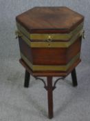 A George III mahogany and brass bound wine cooler cellarette with fitted lead lined interior. In two