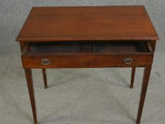 A 19th century mahogany side or writing table fitted with frieze drawer. H.74 W.83 D.50cm.