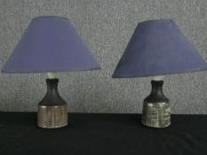 A pair of 1970's vintage art pottery stoneware table lamps. H.33cm. (each).