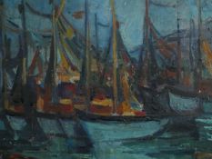 Oil on canvas, expressionist style sailing yachts, indistinctly signed. H.50 W.60cm.