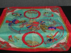 Hermes silk scarf: Circus designed by Annie Faivre. L.90 W.90cm.