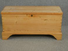 A 19th century pine trunk fitted with candle box. H.36 W.112 D.42cm.