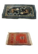 A Chinese rug with deer and crane design and a Persian prayer rug. L.135 D.70cm and L.116 W.80cm.
