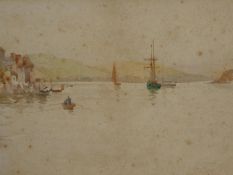 William Percy French (1854-1920), watercolour, ships in an estuary, unframed, signed and dated. H.25