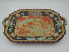 A Majolica style tray, signed and dated. W.53 D.39cm.