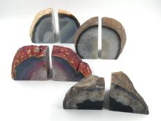 A collection of four pairs of agate geode bookends. H.15cm (largest).
