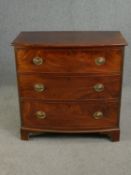 Chest of drawers, Georgian flame mahogany bow fronted on bracket feet. H.90 W.83 D.50cm.