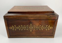 A Regency mahogany box with rosewood crossbanding and brass inlay. H.22 W.39 D.28cm