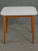 Kitchen table, 1960's vintage with composite laminate top on beech supports. H.75 W.80 D.60cm.
