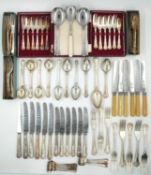 A collection of 19th century and later silver plated and stainless steel flatware. L.26cm (largest).
