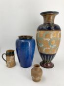 A collection of four jugs and vases, Doulton Lambeth, Doulton and Denby Ware. H.45cm (largest)